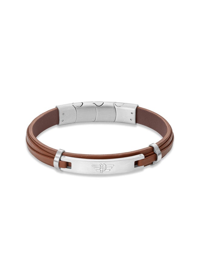 Looper BraceletDual Layer Brown Leather with Iconic Logo Plaque and Stainless Steel Clip ClosureMen's Fearless Urban  Style