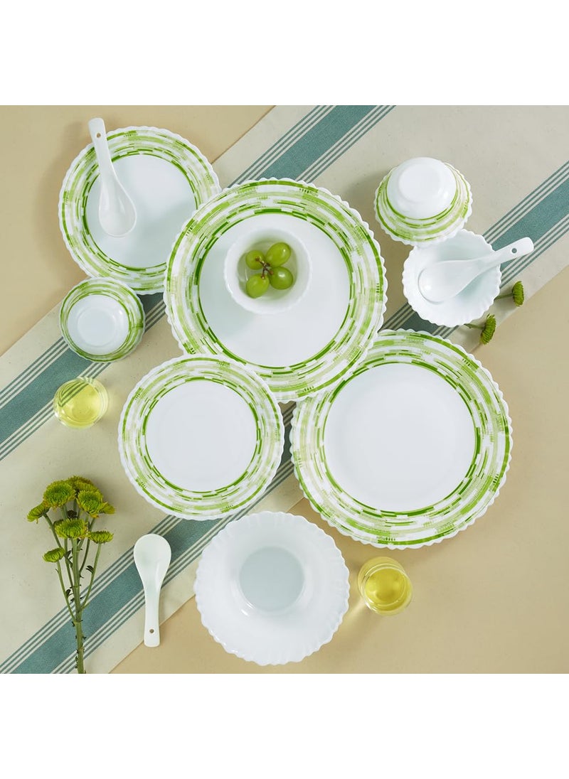 Larah by Borosil Aura Silk Series Opalware Dinner Set | 35 Pieces for Family of 6 | Microwave & Dishwasher Safe | Bone-Ash Free | Crockery Set for Dining & Gifting | Plates & Bowls | White