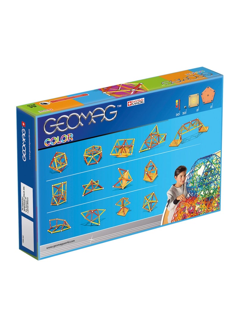 Geomag Glow Color 64pcs Magnetic Building Construction Toys, Building Set, STEM & Educational Magnet Toys, Made in Switzerland, 100% Recycled Plastic, Open Ended Toys, Construction Toys, 3yr+