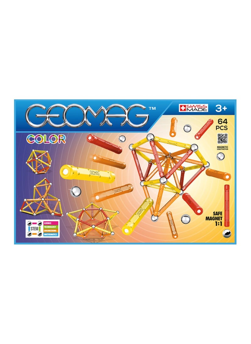 Geomag Glow Color 64pcs Magnetic Building Construction Toys, Building Set, STEM & Educational Magnet Toys, Made in Switzerland, 100% Recycled Plastic, Open Ended Toys, Construction Toys, 3yr+