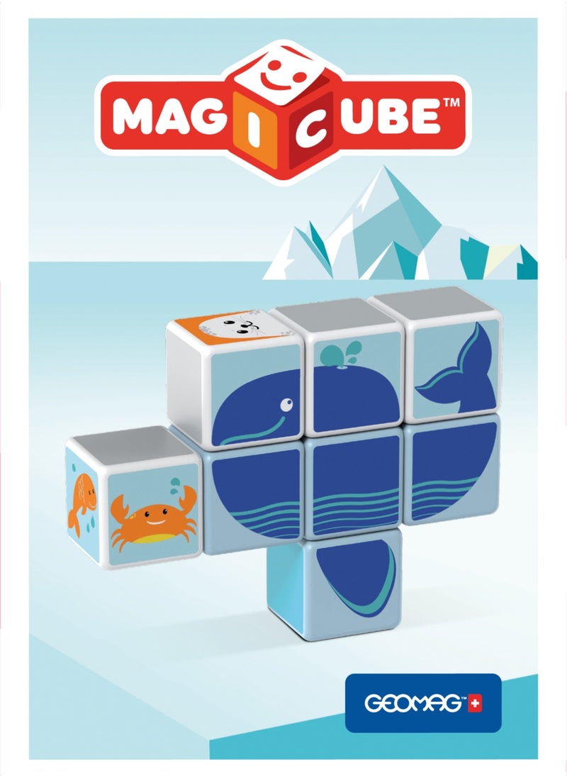 Geomag Magicube Polar-Sea Animals w/ Cards Magnet Toys 11pcs, Building Set, STEM & Educational Magnet Toys, Made in Switzerland, 100% Recycled Plastic, Open Ended Toys, Construction Toys, 18M+