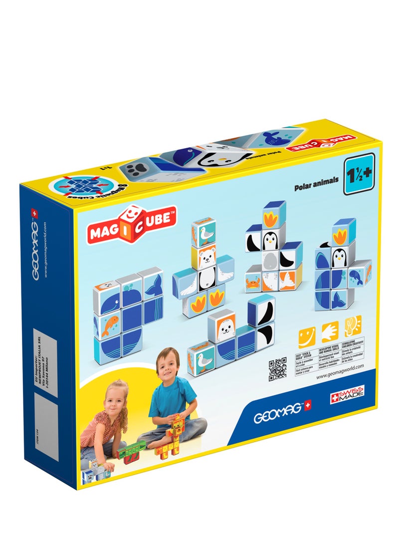 Geomag Magicube Polar-Sea Animals w/ Cards Magnet Toys 11pcs, Building Set, STEM & Educational Magnet Toys, Made in Switzerland, 100% Recycled Plastic, Open Ended Toys, Construction Toys, 18M+