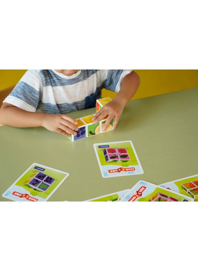 Geomag Magicube Printed Fruit with Magnetic Cubes and Cards 7pcs Magnet Toys Building Constructions for Children STEM Creativity Imagination, Recreational Conventional Educational Made in Switzerland