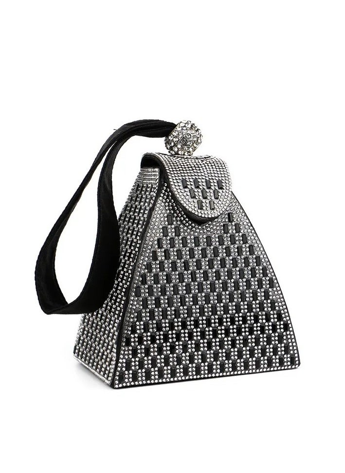 Triangle Shaped Arylic Women Evening Bags Rhinestone Day Clutch Gold Silver Black Color Party Wedding Handbags Bucket Purse