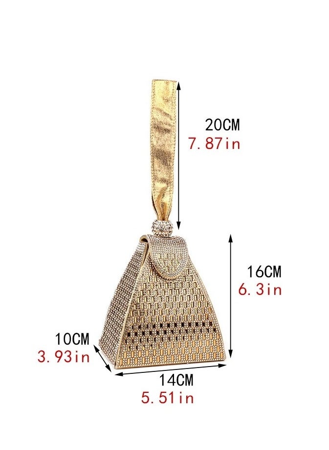 Triangle Shaped Arylic Women Evening Bags Rhinestone Day Clutch Gold Silver Black Color Party Wedding Handbags Bucket Purse