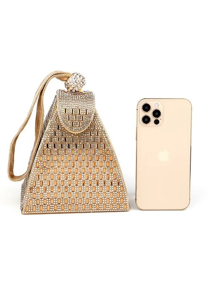 Triangle Shaped Arylic Women Evening Bags Rhinestone Day Clutch Gold Silver Black Color Party Wedding Handbags Bucket Purse