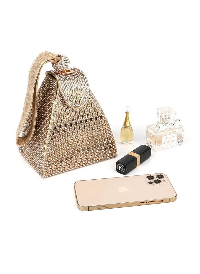 Triangle Shaped Arylic Women Evening Bags Rhinestone Day Clutch Gold Silver Black Color Party Wedding Handbags Bucket Purse