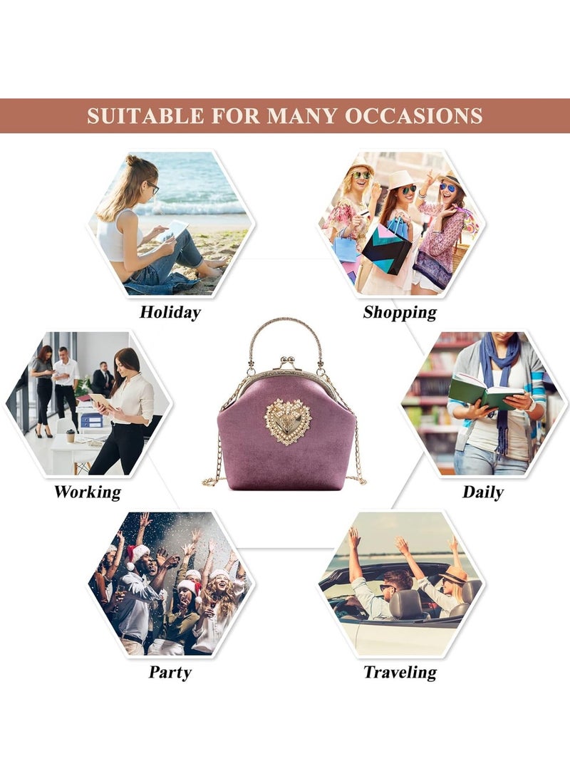Women's Elegant Evening Clutch Handbag Velvet Purse Crossbody Vintage Satchel Shoulder Bag for Prom Party Wedding