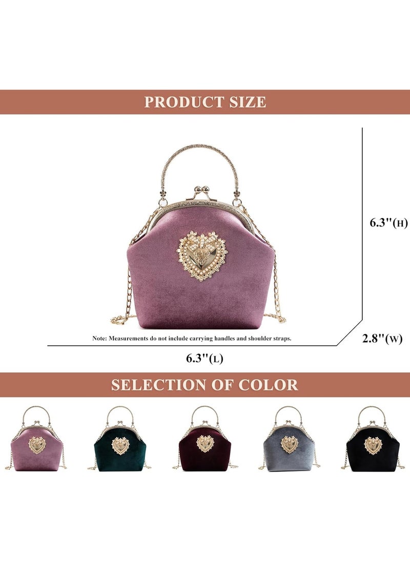 Women's Elegant Evening Clutch Handbag Velvet Purse Crossbody Vintage Satchel Shoulder Bag for Prom Party Wedding