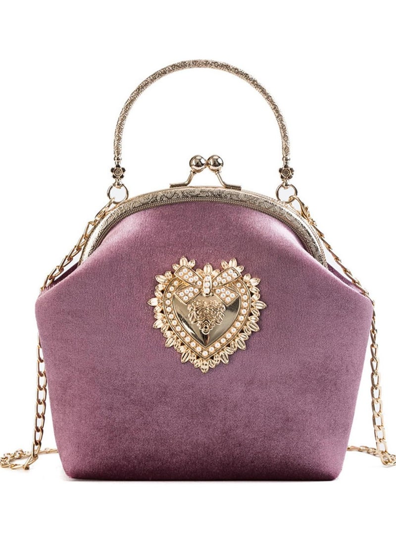 Women's Elegant Evening Clutch Handbag Velvet Purse Crossbody Vintage Satchel Shoulder Bag for Prom Party Wedding