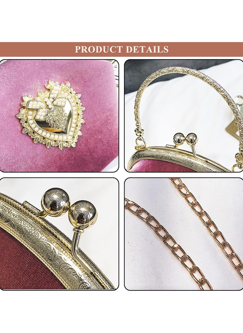 Women's Elegant Evening Clutch Handbag Velvet Purse Crossbody Vintage Satchel Shoulder Bag for Prom Party Wedding