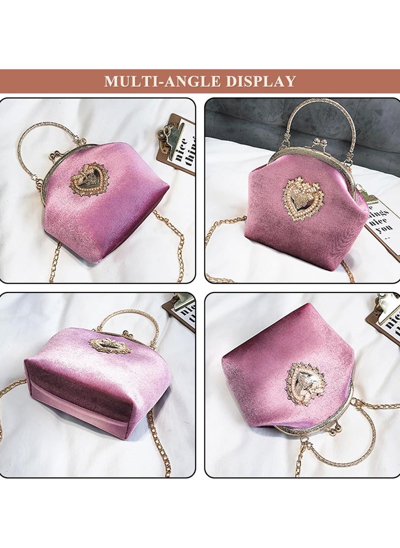 Women's Elegant Evening Clutch Handbag Velvet Purse Crossbody Vintage Satchel Shoulder Bag for Prom Party Wedding