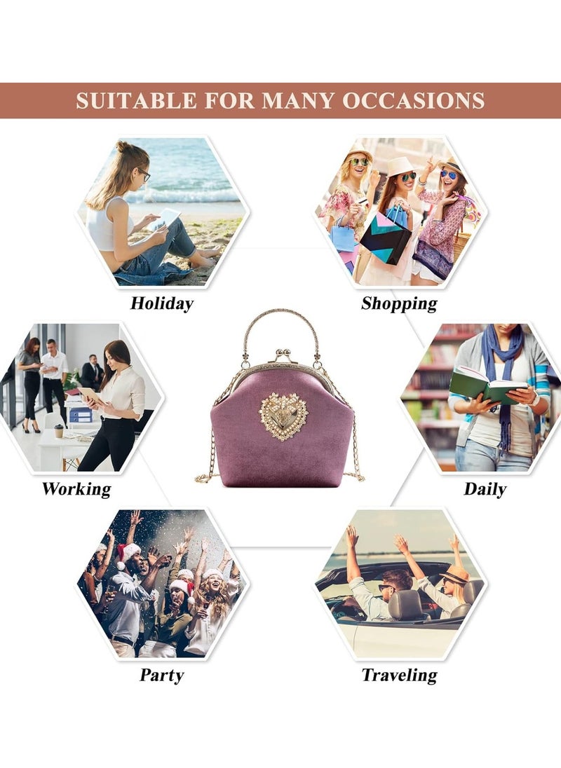Women's Elegant Evening Clutch Handbag Velvet Purse Crossbody Vintage Satchel Shoulder Bag for Prom Party WeddingA