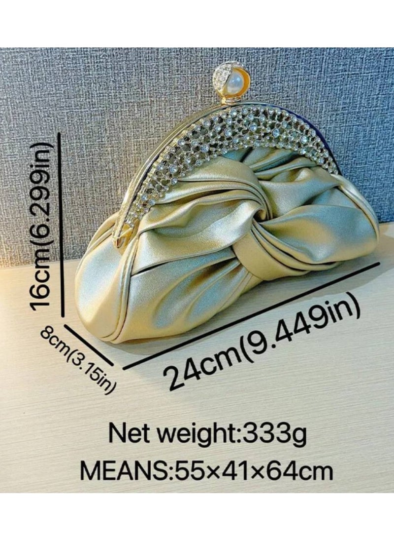 Elegant Mini Clutch with Golden Rhinestone Crown, Removable Shoulder Strap, and Pearl Accents - Perfect for Evening Parties, Banquets, and Special Occasions, Ladies' Handbag