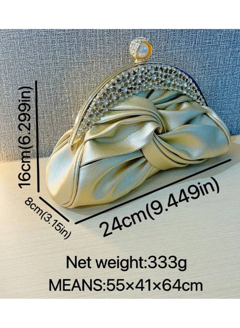 Elegant Mini Clutch with Golden Rhinestone Crown, Removable Shoulder Strap, and Pearl Accents - Perfect for Evening Parties, Banquets, and Special Occasions, Ladies' Handbag