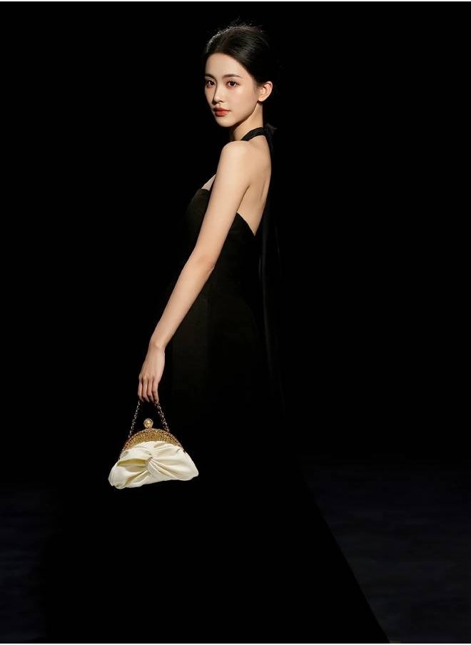 Elegant Mini Clutch with Golden Rhinestone Crown, Removable Shoulder Strap, and Pearl Accents - Perfect for Evening Parties, Banquets, and Special Occasions, Ladies' Handbag