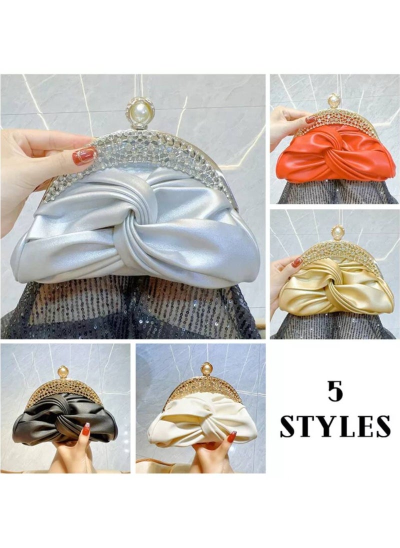 Elegant Mini Clutch with Golden Rhinestone Crown, Removable Shoulder Strap, and Pearl Accents - Perfect for Evening Parties, Banquets, and Special Occasions, Ladies' Handbag