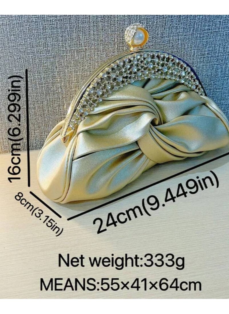 Elegant Mini Clutch with Golden Rhinestone Crown, Removable Shoulder Strap, and Pearl Accents - Perfect for Evening Parties, Banquets, and Special Occasions, Ladies' Handbag