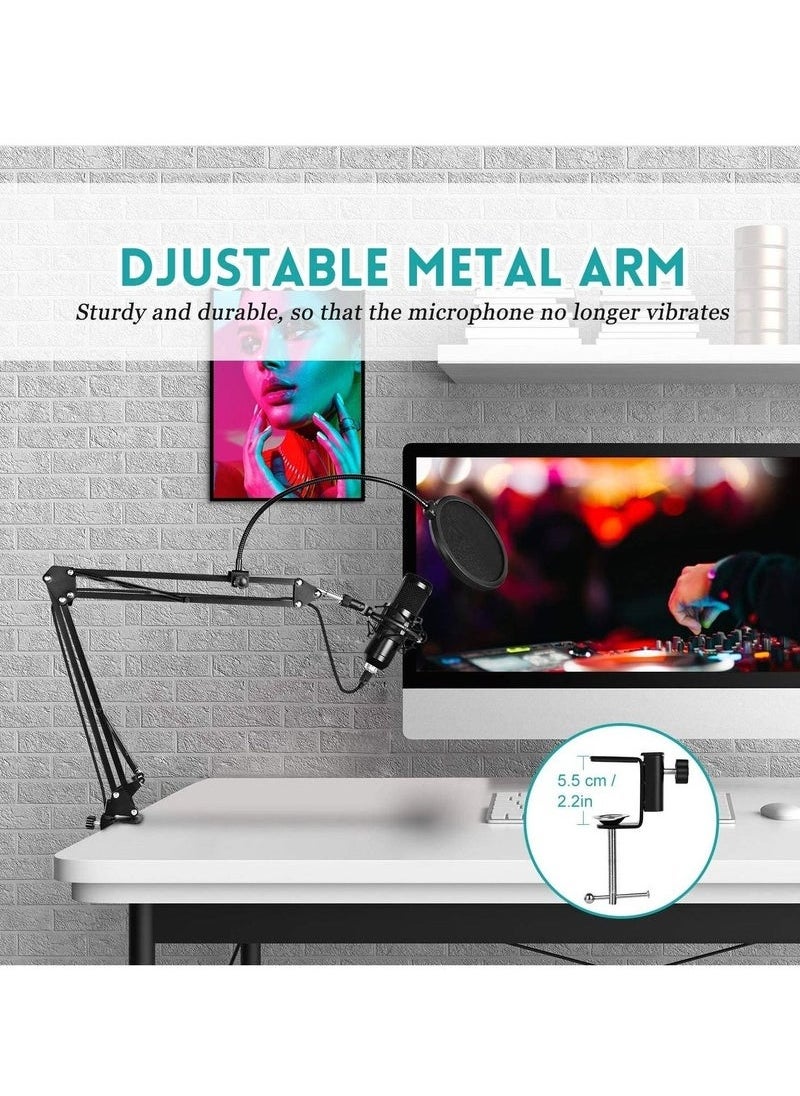 USB Condenser Microphone Kit for PC & Laptop – 192kHz/24Bit Professional Cardioid Mic with Adjustable Scissor Arm, Shock Mount & Pop Filter – Ideal for YouTube, Gaming, Podcasts, Streaming, Voiceover & Karaoke Recording