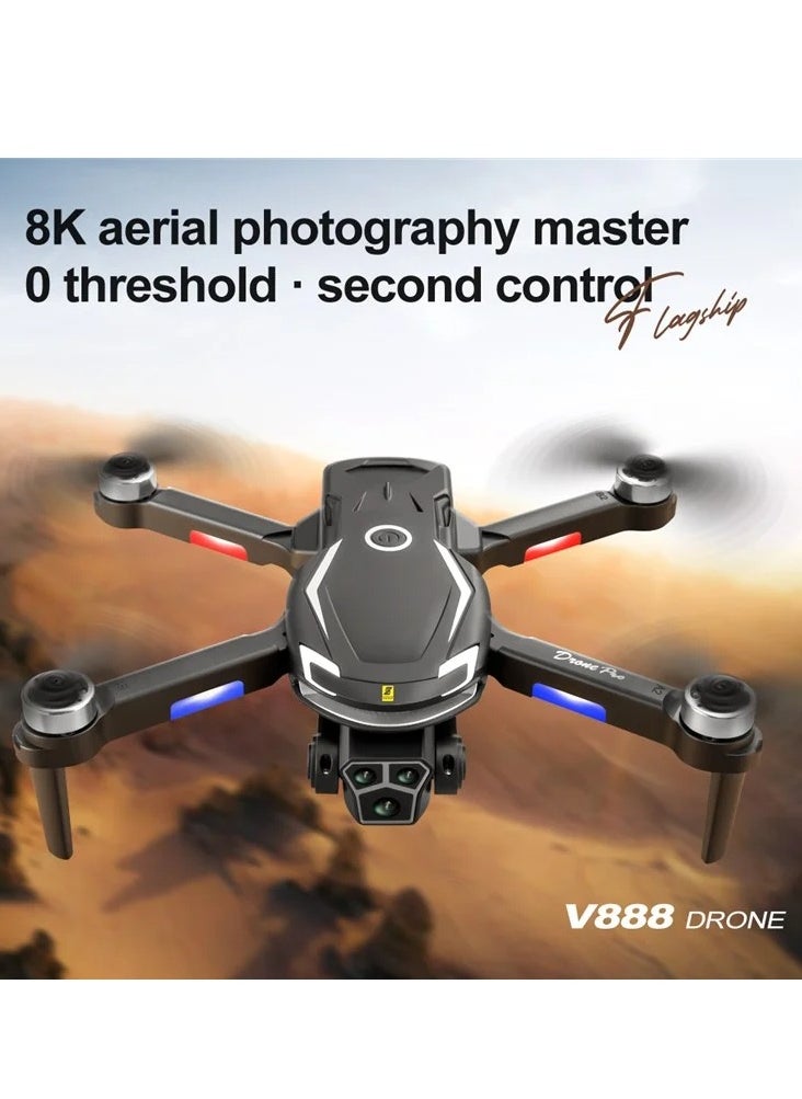 V888 8K HD Drone with Triple Cameras, Long Range Brushless Quadcopter, Optical Flow, Dual Battery, Mobile App Control, Auto Return – Perfect for Beginners and Aerial Exploration