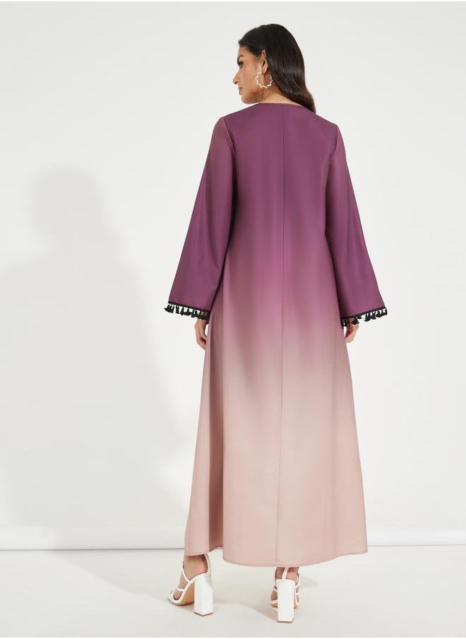 Gradient Effect Jalabiya with Tassel Detail