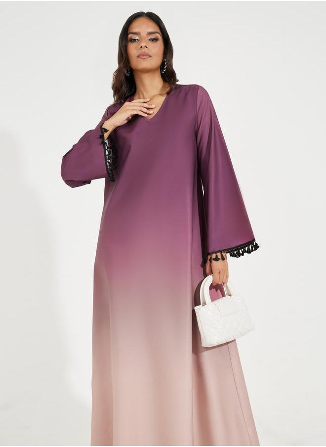 Gradient Effect Jalabiya with Tassel Detail