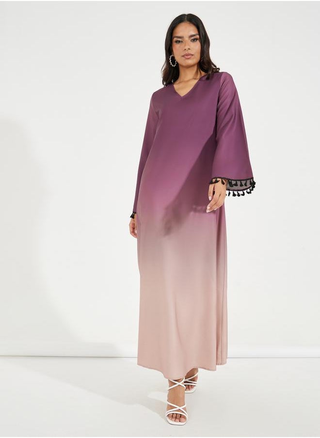 Gradient Effect Jalabiya with Tassel Detail