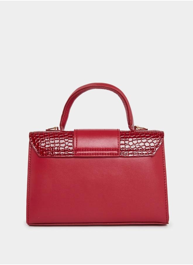 Croc Skin Textured City Bag with Pouch