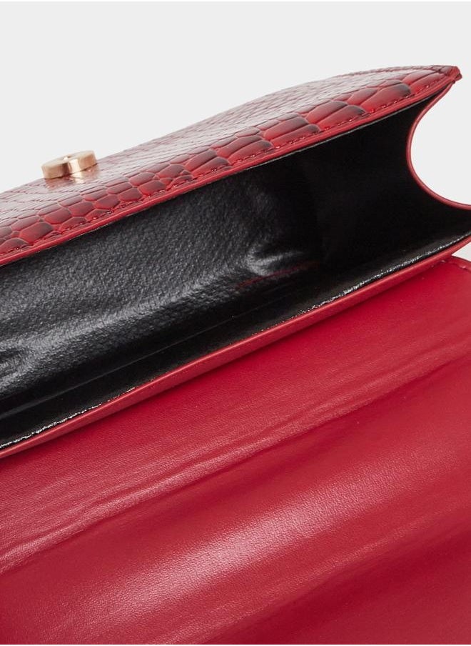 Croc Skin Textured City Bag with Pouch