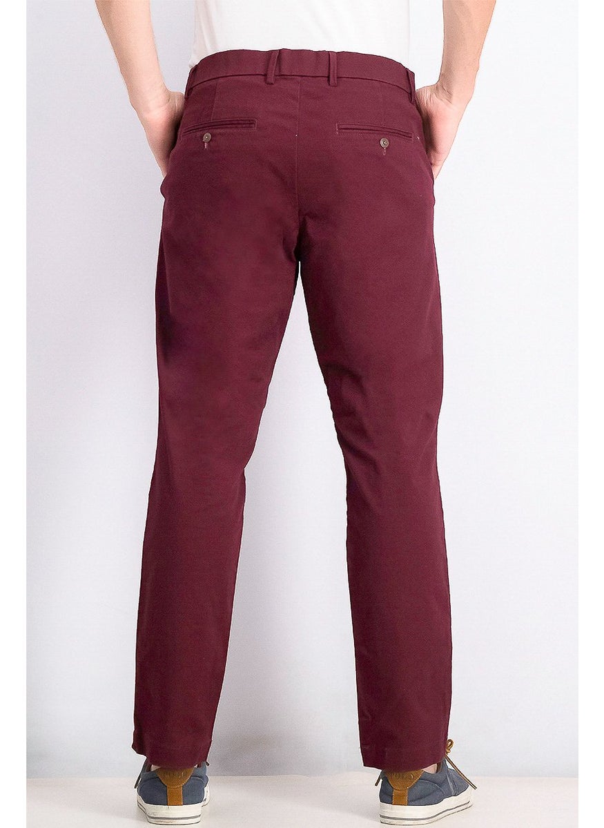 Men Slim Stretch Waistband Pants, Maroon