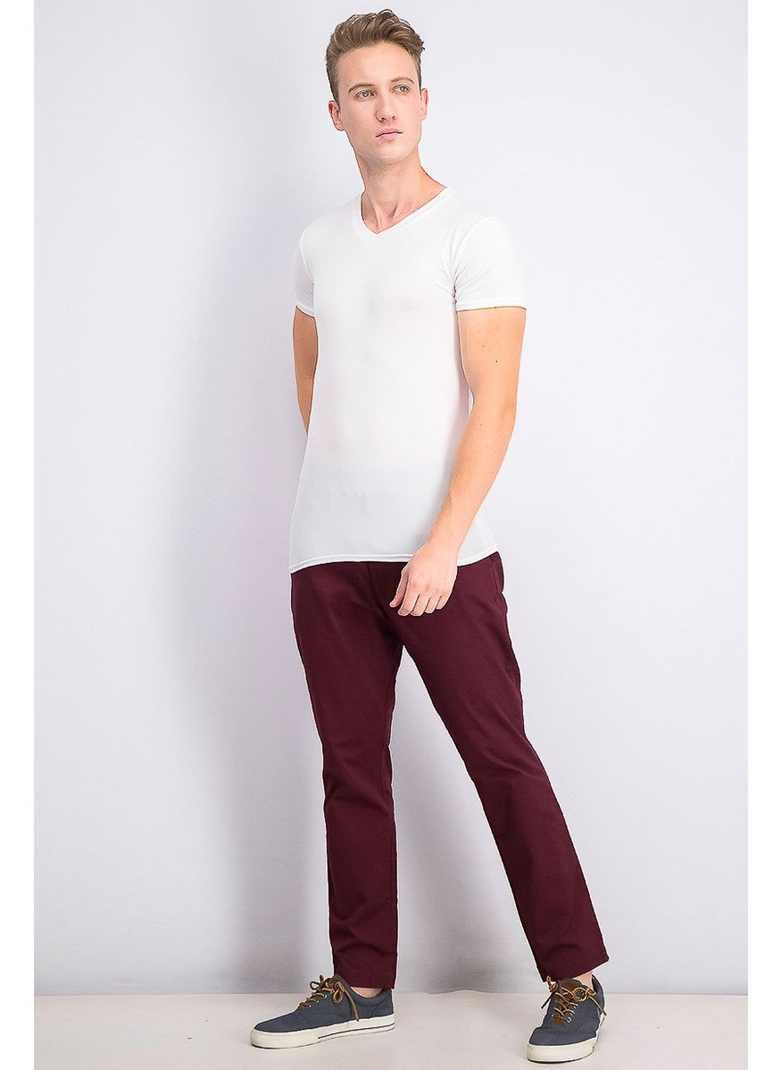 Men Slim Stretch Waistband Pants, Maroon