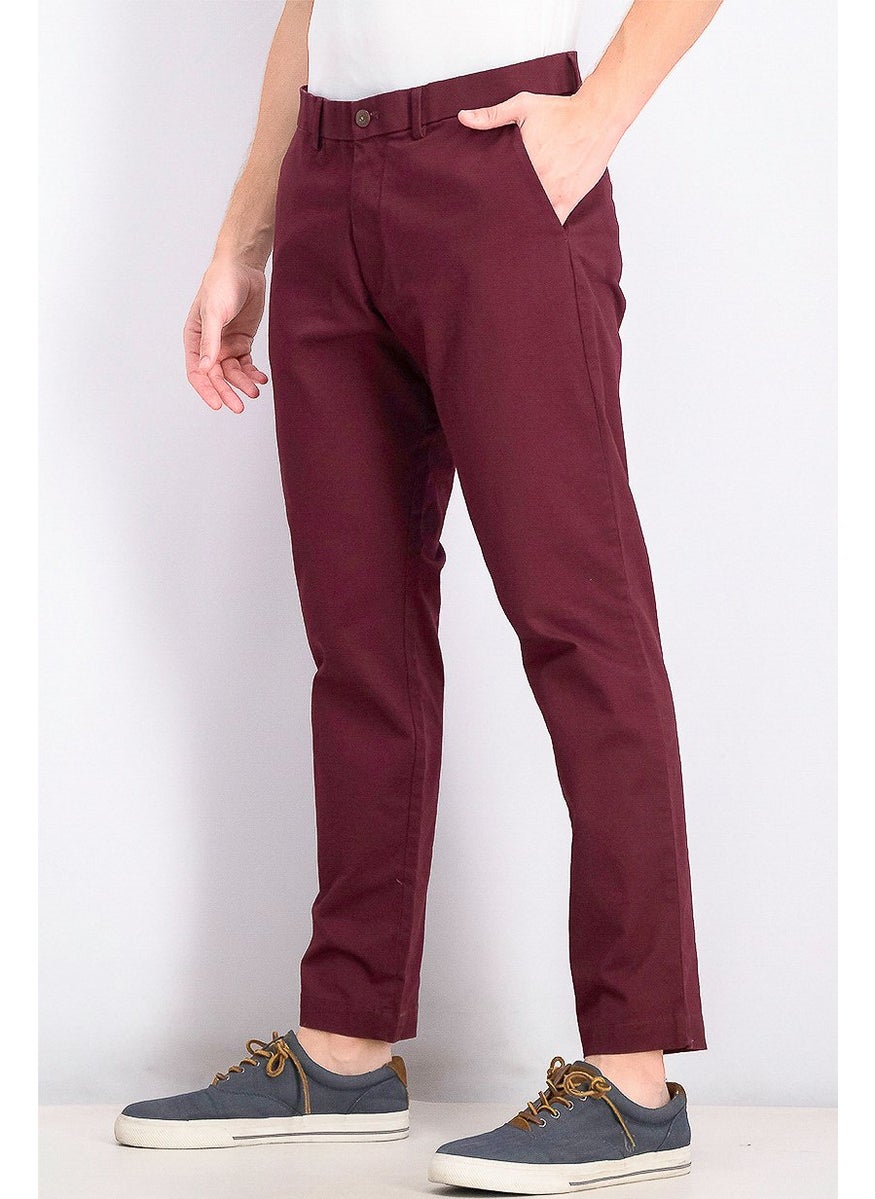 Men Slim Stretch Waistband Pants, Maroon