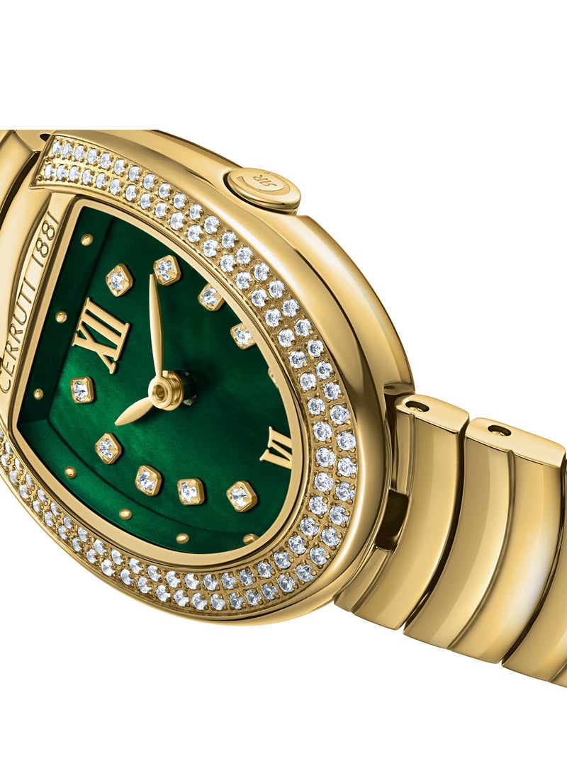 Women's Lerici Analog Watch - Green Mother of Pearl Dial, Roman Numerals, Gold Plated Bracelet