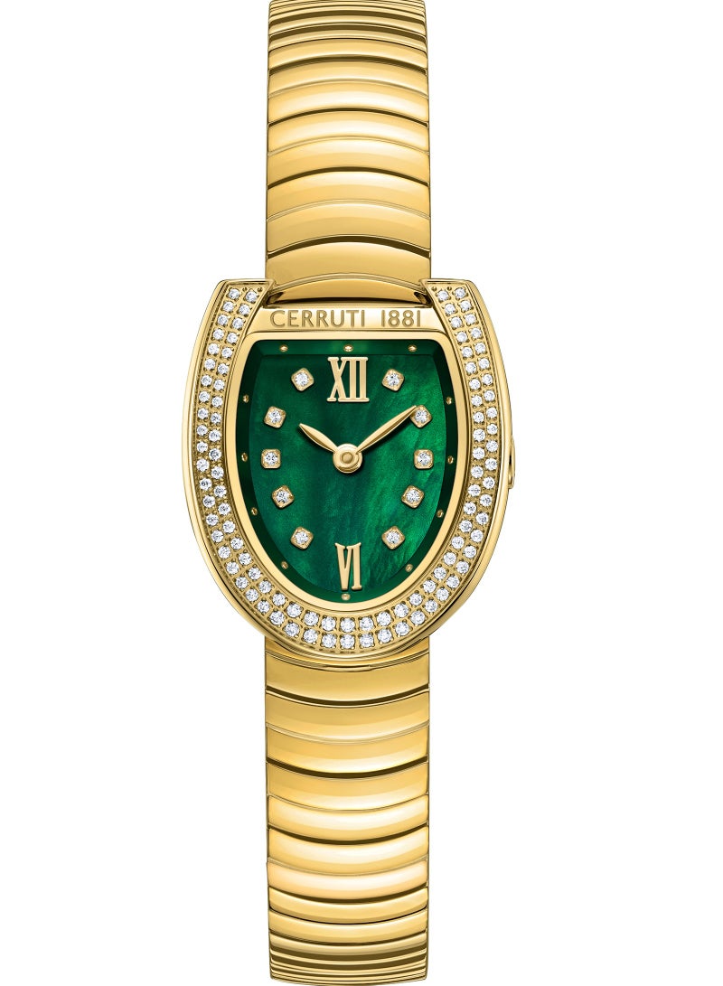Women's Lerici Analog Watch - Green Mother of Pearl Dial, Roman Numerals, Gold Plated Bracelet