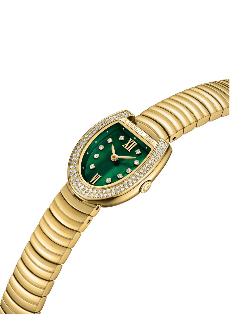 Women's Lerici Analog Watch - Green Mother of Pearl Dial, Roman Numerals, Gold Plated Bracelet
