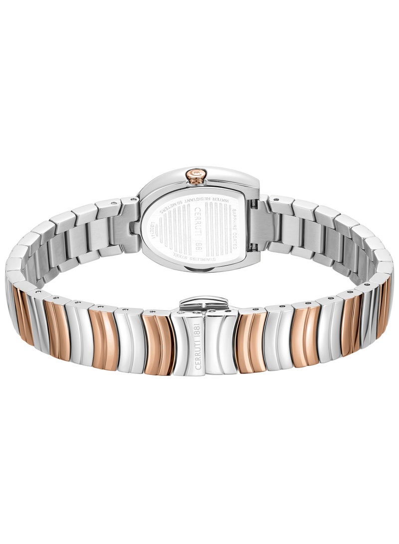 Women's Lerici Analog Watch - White Mother of Pearl Dial, Roman Numerals, Rose Gold Two Tone Bracelet