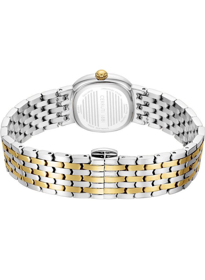 Women's Gresta Analog Watch - White Mother of Pearl Dial, Crystal Indexes, Two Tone Bracelet