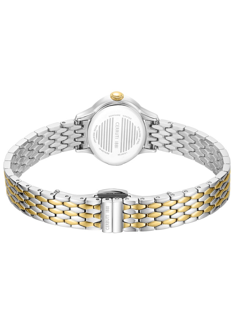 Women's Nemi Analog Watch - Engraved Bezel Crystals, Beige Mother of Pearl Dial