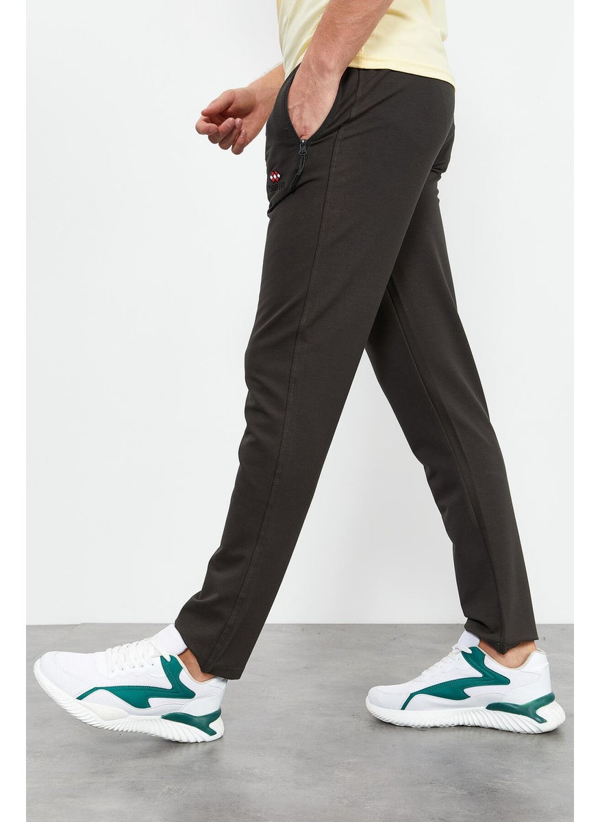 Khaki Men's Zippered Three Pocket Standard Fit Classic Leg Tracksuit Bottom-84671