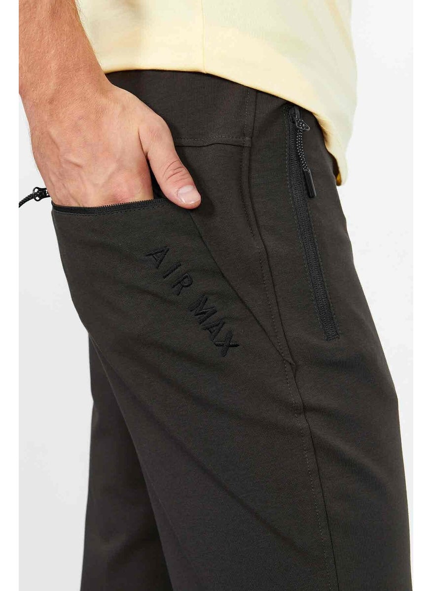 Khaki Men's Zippered Three Pocket Standard Fit Classic Leg Tracksuit Bottom-84671