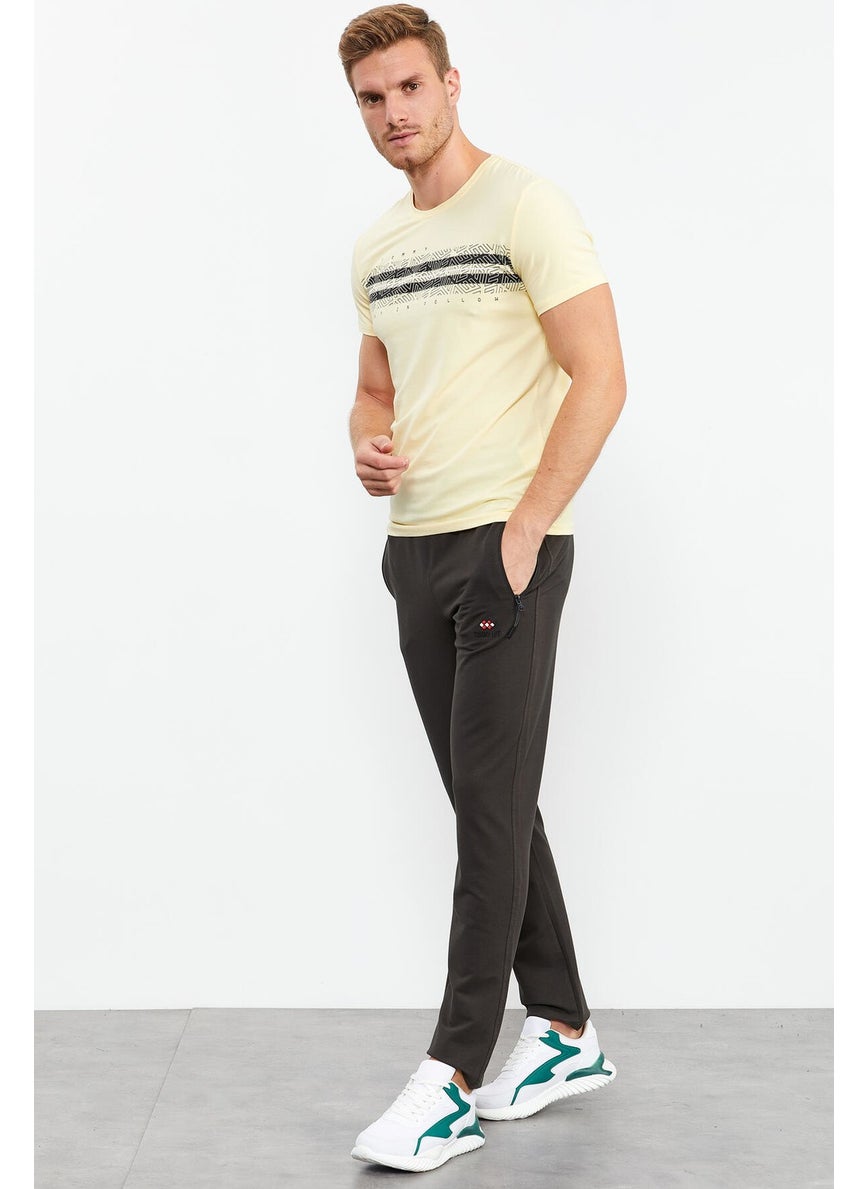 Khaki Men's Zippered Three Pocket Standard Fit Classic Leg Tracksuit Bottom-84671