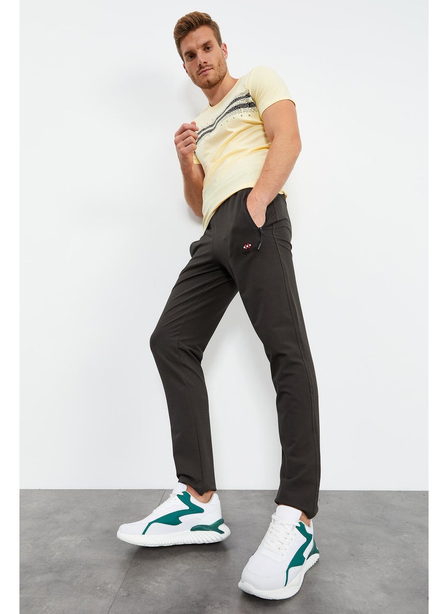 Khaki Men's Zippered Three Pocket Standard Fit Classic Leg Tracksuit Bottom-84671