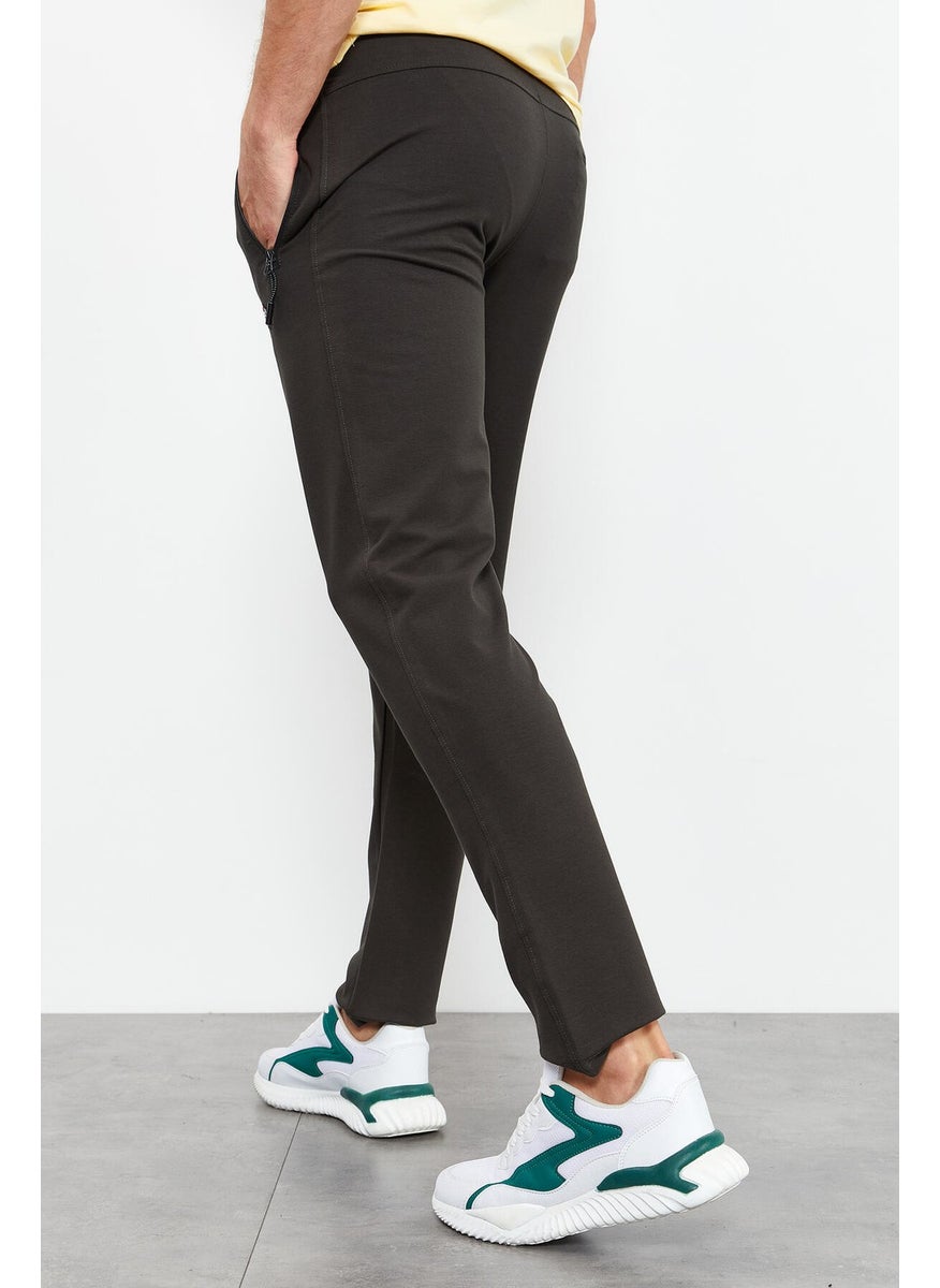 Khaki Men's Zippered Three Pocket Standard Fit Classic Leg Tracksuit Bottom-84671