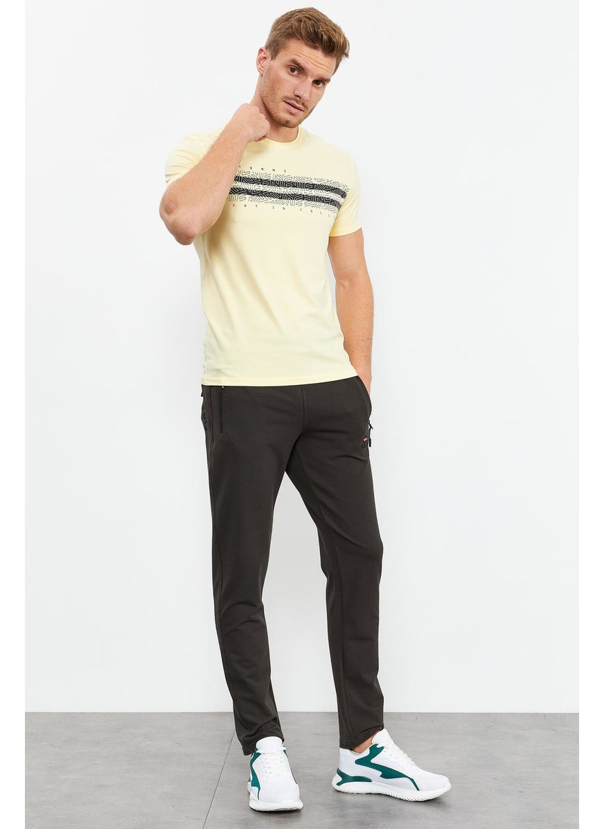 Khaki Men's Zippered Three Pocket Standard Fit Classic Leg Tracksuit Bottom-84671