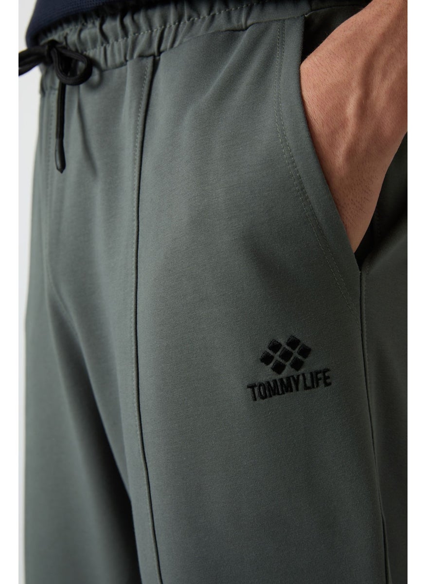 Khaki Cotton Soft Texture Comfort Fit Embroidered Men's Jogger - 82123