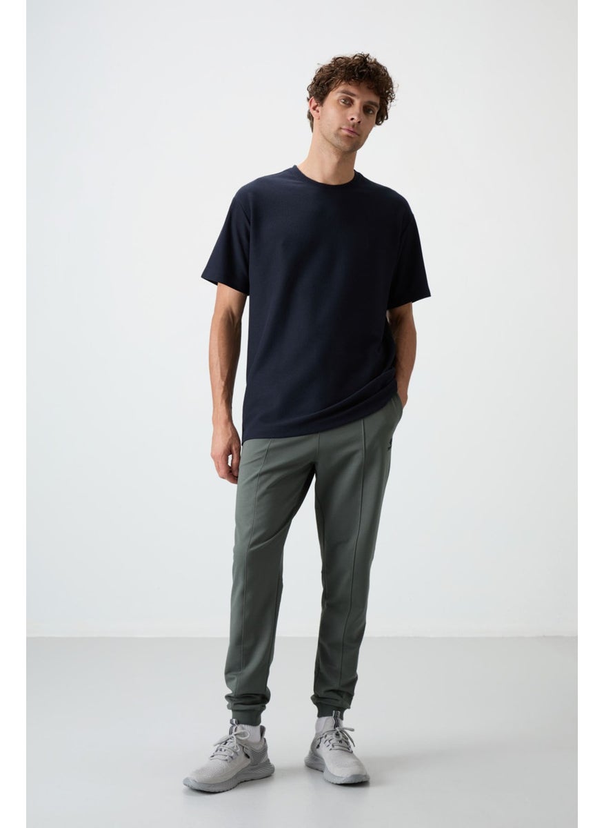 Khaki Cotton Soft Texture Comfort Fit Embroidered Men's Jogger - 82123
