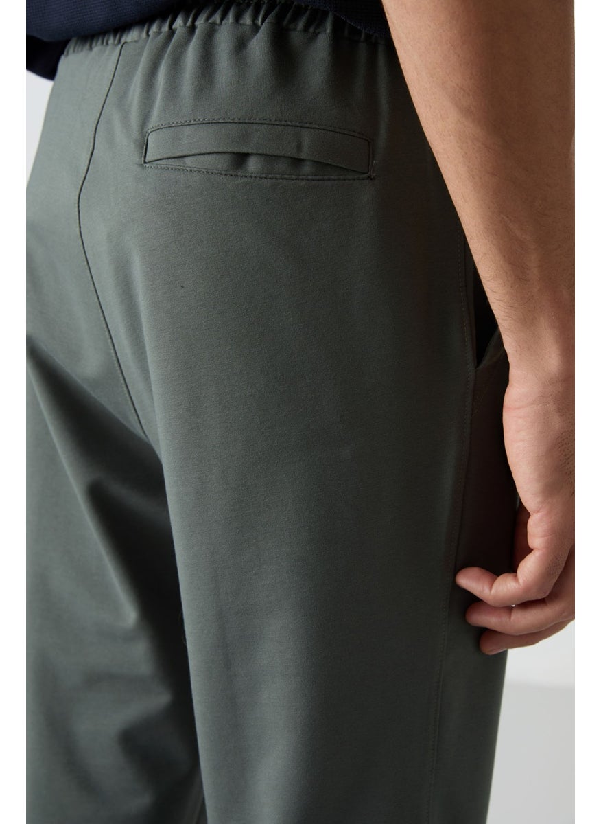Khaki Cotton Soft Texture Comfort Fit Embroidered Men's Jogger - 82123