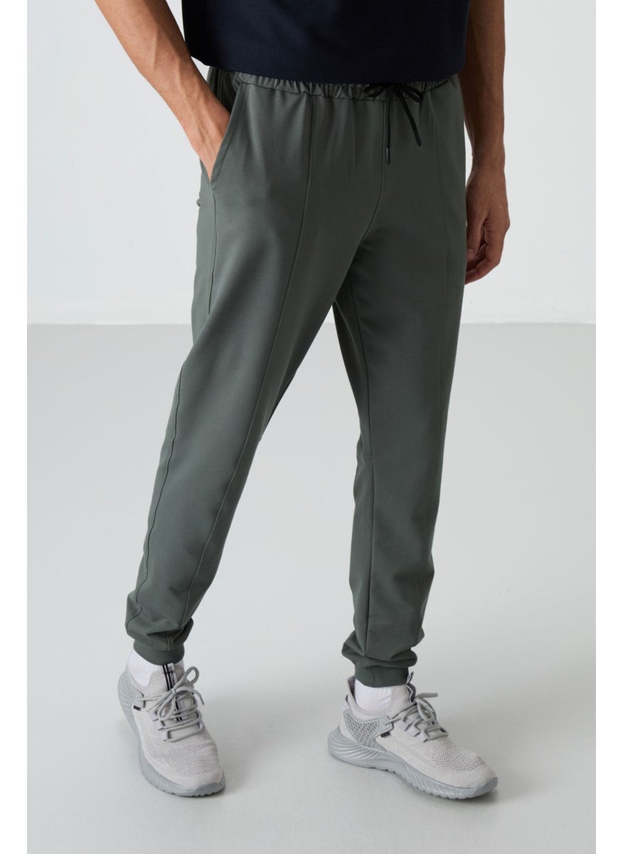 Khaki Cotton Soft Texture Comfort Fit Embroidered Men's Jogger - 82123