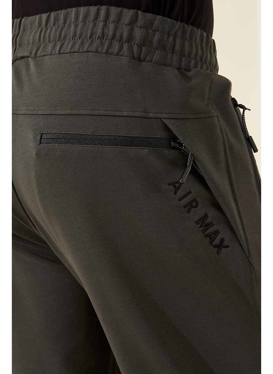 Khaki Zippered Three Pocket Slim Fit Classic Leg Men's Tracksuit Bottom - 84671