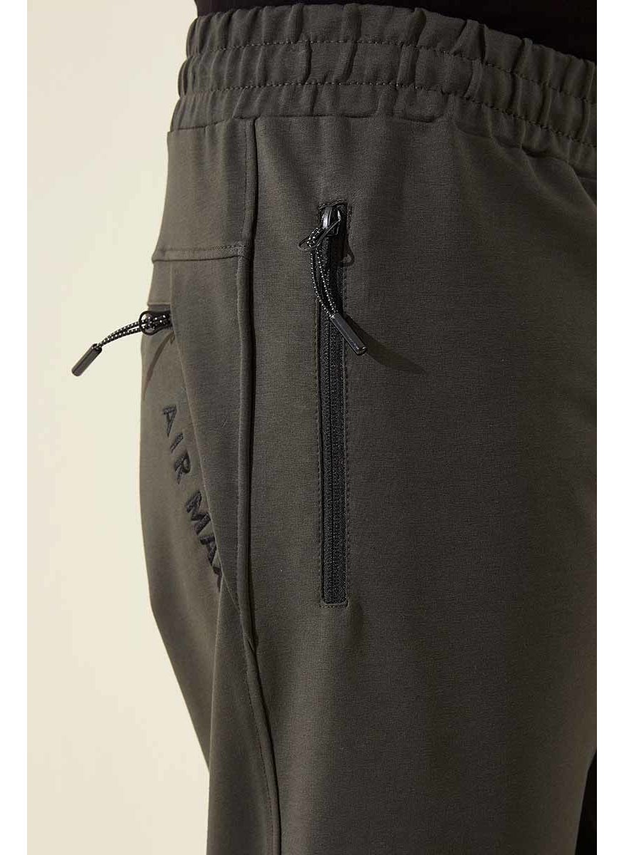 Khaki Zippered Three Pocket Slim Fit Classic Leg Men's Tracksuit Bottom - 84671
